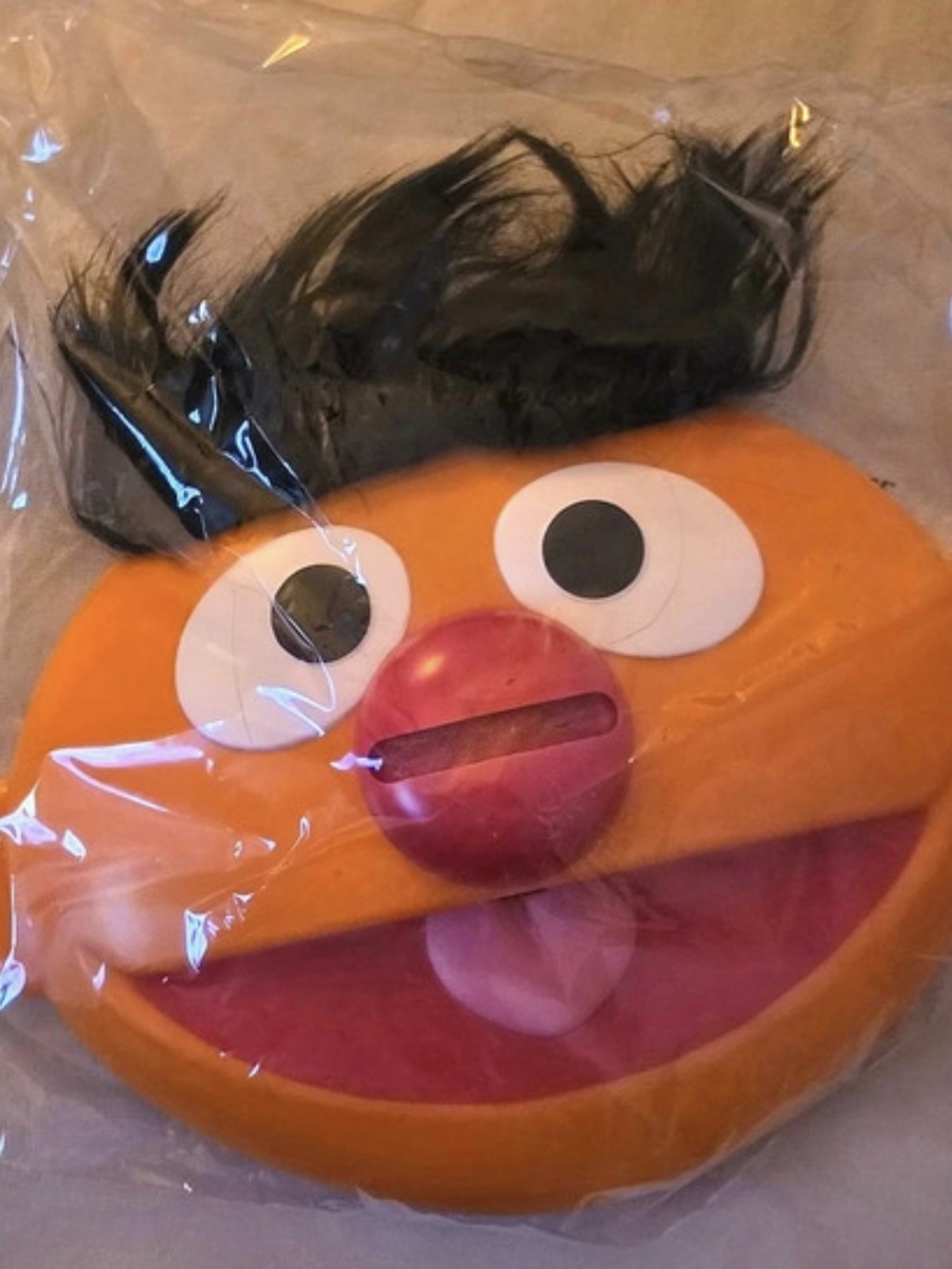 Vintage plastic costume mask of Ernie from Sesame Street